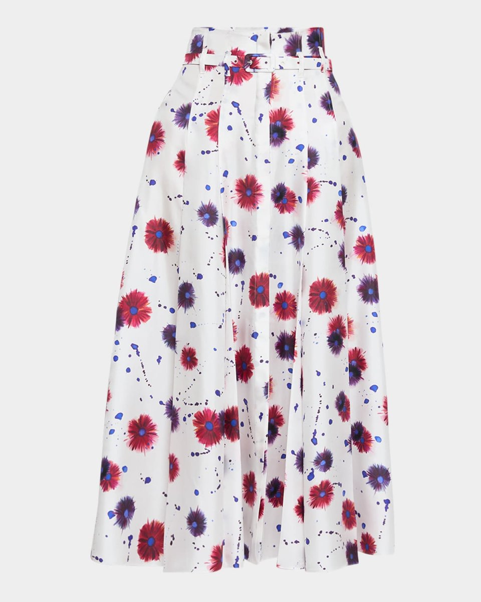 Dugald Floral-Print Pleated Midi Skirt With Belt